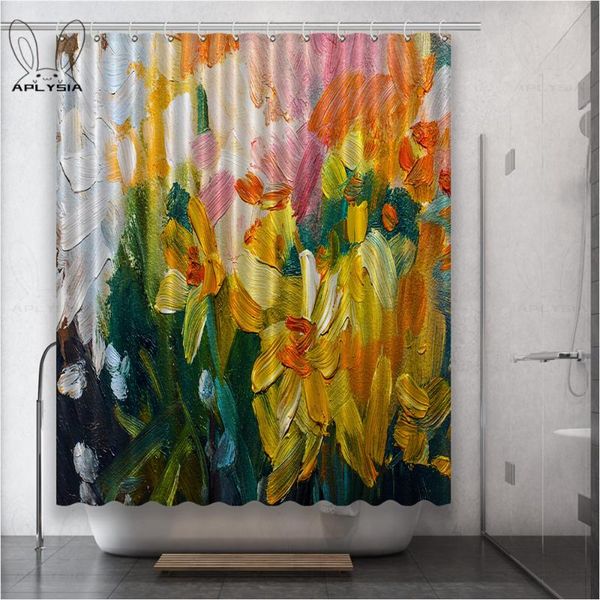

garden oil painting dandelion sunflower tulips peony peach blossom fabric shower curtains for bathroom