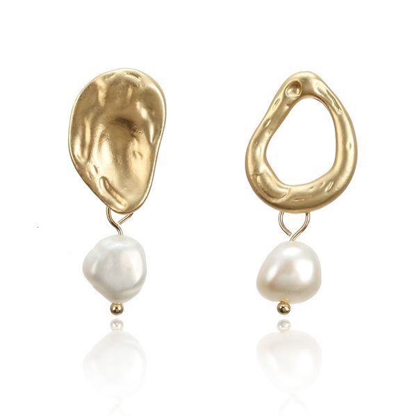 

studs earrings korean imitation freshwater pearl simple fashion versatile asymmetric geometry women's, Golden;silver
