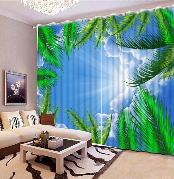 

curtain & drapes 3d fashion customized white clouds green leaves curtains for bedroom living room bathroom