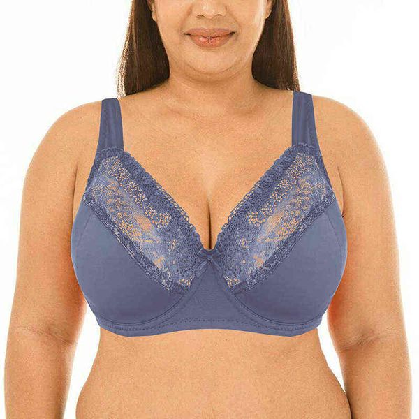 Sexy Mulheres Sutiã Lace Big Bralette Full Cup Underwired Sutiã Top Lingerie Plus Size 40 42 44 48 50 DD E F FF G Cup 211217