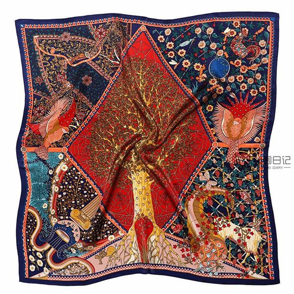 

2021 beautiful 100% mulberry 65cm silk scarf square high-end fashion all-match western spring and autumn, Blue;gray
