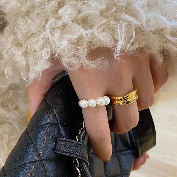 

cluster rings fashion metallic pearl ring set for women 2021 jewelry korean simple, Golden;silver