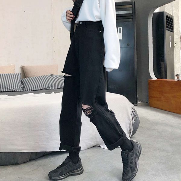 

autumn thin ripped large fat loose high waist wide leg pants, Blue