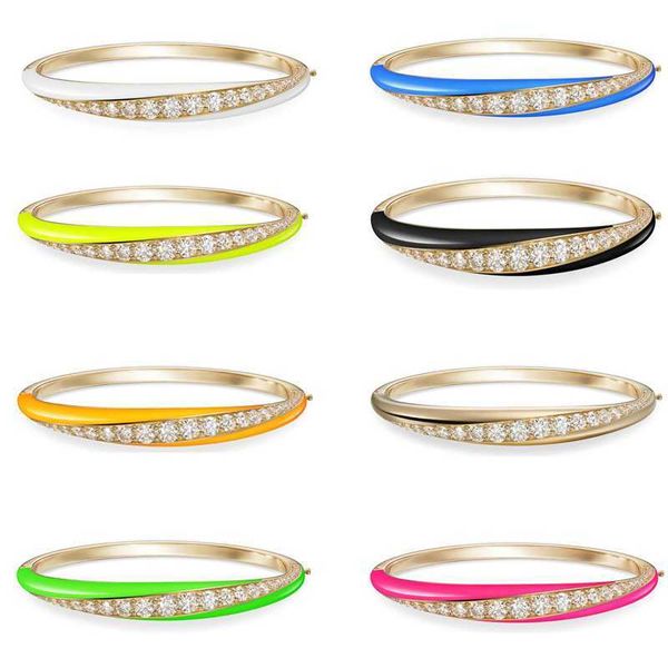 

2021 summer selling jewelry gold color 7 colorful neon enamel colorful 5a cubic zirconia cz bangle bracelet q0720, Black