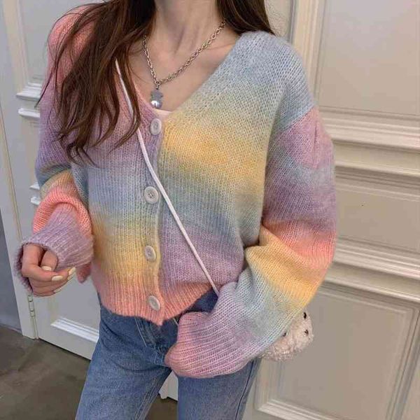 

spring all match womens sweater v neck breasted rainbow color short knitted cardigan jacket women, White;black