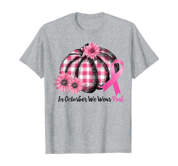 

in october we wear pink pumpkin breast cancer leopard gift t-shirt, White;black