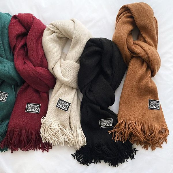 

scarves 2021 women cashmere scarf ladies pure color long soft waxy knitted wool labeling female korean art decoration warmth70x200, Blue;gray