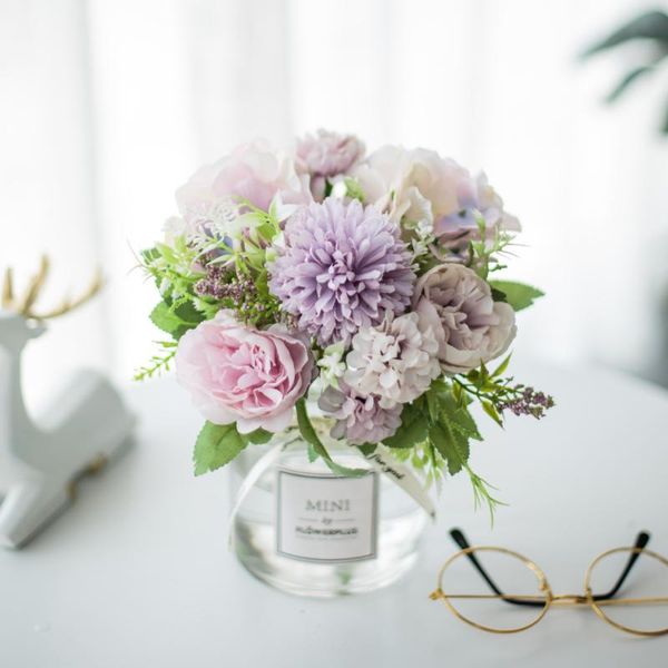 

decorative flowers & wreaths artificial flower set glass vase rose plant potted ornament fake pot