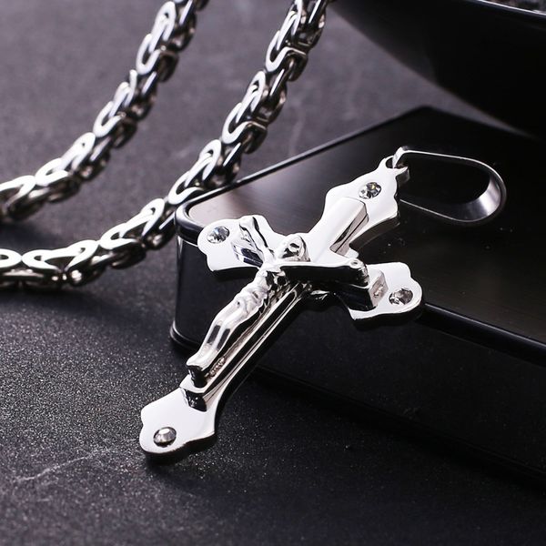 

6mm gold stainless pendant steel width luxury necklace men cross jewelry,silver crystal choose for color esbgo, Slivery;golden