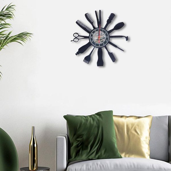 

wall clocks nhbr creative clock cd record art hairdresser barber tools design