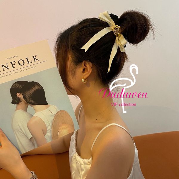 Bonito de metal Camellia letras estampadas Ribbion Bow Hair Bands C Accessories Hairrope
