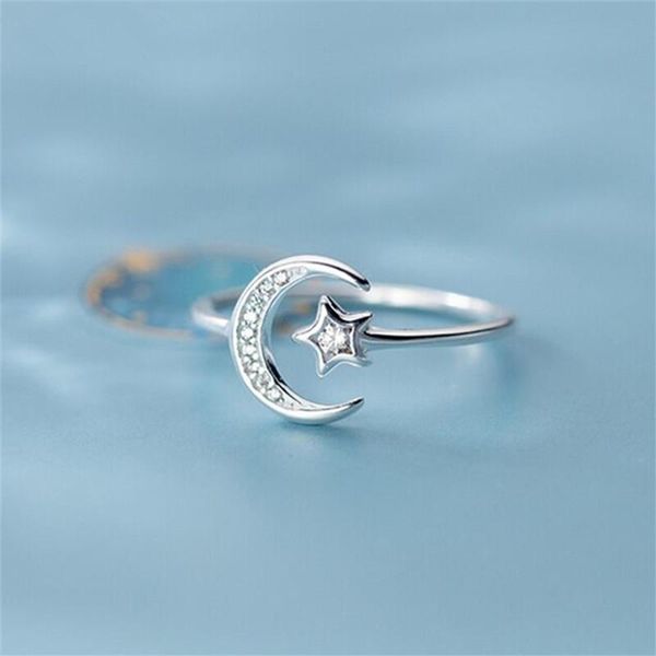 

cluster rings minimalist zircon moon star opening for women female party finger ring jewelry fashion accessories gift, Golden;silver