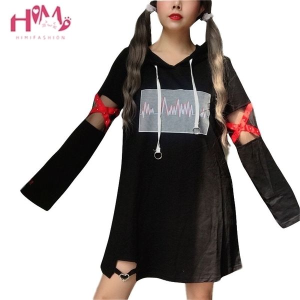

korea women lolita long hoodies japanese harajuku fashion ecg graphic female white sweatshirt with heart kawaii gothic y200107, Black