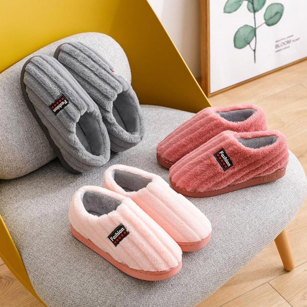 

slippers womens for men warm shoes soft plush house flip flop indoor bedroom lovers couples non-slip floor shoe, Black
