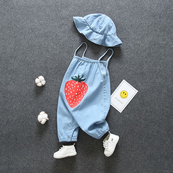 

2021 new newborn summer clothes denim overalls + hat suit for children's baby girls birthday outfits set m7rw, White