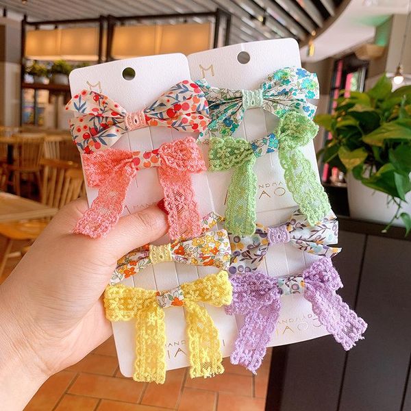

hair accessories korean style girls lace bow hairpin fresh floral baby simple headdress clip for children fashion, Slivery;white