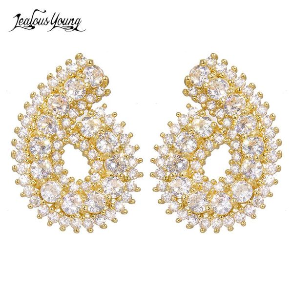 

dangle & chandelier sparking cubic zirconia gold color women big flower earrings for brides wedding drop jewelry accessories, Silver