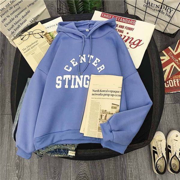 

new 2021 women fashion letter print autumn long sleeve casual sweatshirts soft cotton korean harajuku pullover hoodies 4znf, Black