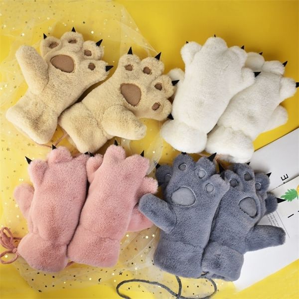 

Tiktok PDD Plush Bear claws gloves lovely girls hang neck warm and furry thickened outdoor cat claw, Black