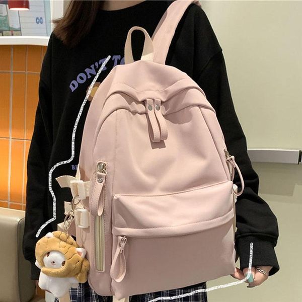 

backpack solid color fashion women cute nylon student schoolbag kawaii ladies large capacity lapbagpack girl bookbag mochila