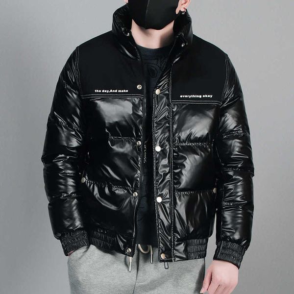 

men's warm white duck down jacket, trendy, casual, thick, solid color, Black