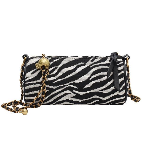 

evening bags 2021 transfer bead pillow cylinder bag zebra knitted fabric women's shoulder messenger literature and art