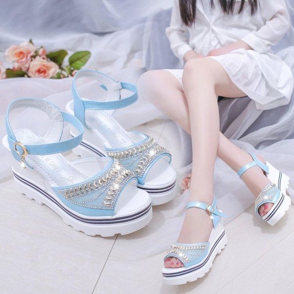 

dress shoes korean version of the 2021 spring and summer wedge fish mouth roman sandals female muffin thick bottom, Black