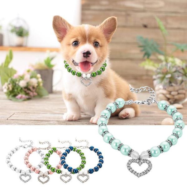 

dog collars & leashes accessories charms pearl necklace adjustable jewelry fashion gift love pendant pet collar puppy rhinestone chain cat p