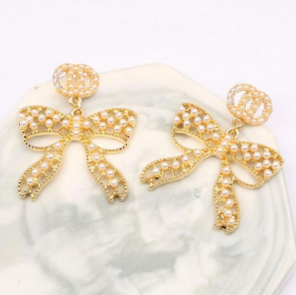 

19 color design brand letter 18k gold plated charm stud earrings fashion womens luxury crystal rhinestone pendant earring accessories women, Golden