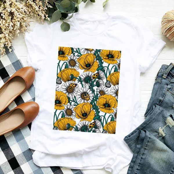 

flower animal summer fall clothing womens floral tee clothes graphic, White