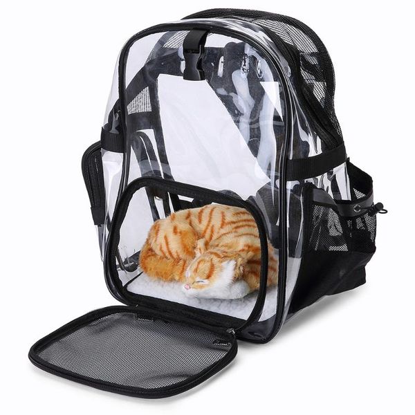 

portable outdoor dog transparent backpack space shoulder bag air permeable bag for pet dog cat (black)