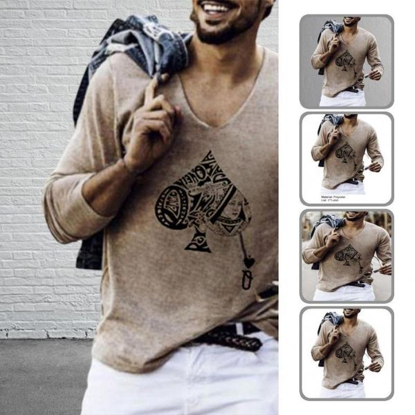 

men's casual shirts v neck poker card print male for work shirt, White;black