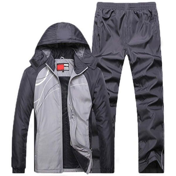 

men's tracksuits mens winter set thicken fleece hoodies + pants suit warm casual sportswear hooded coats hoodie suits jacket 5xl, Gray