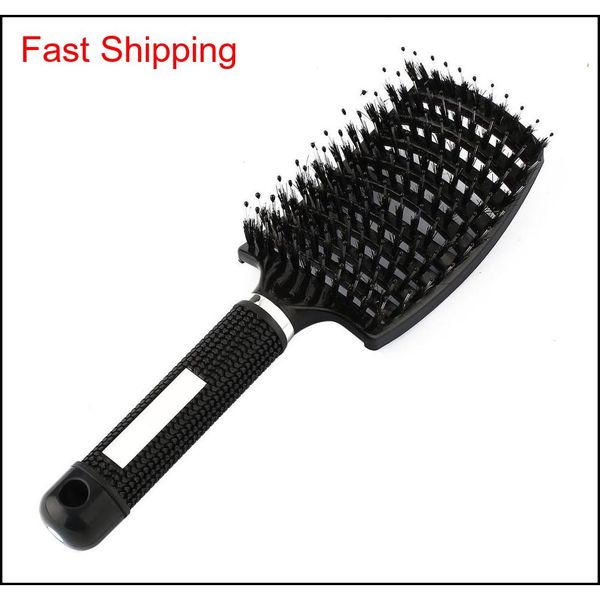 

pro hair scalp mas comb hairbrush bristle&nylon women wet curly detangle hair brush for salon h qylevk hairclippers2011, Silver
