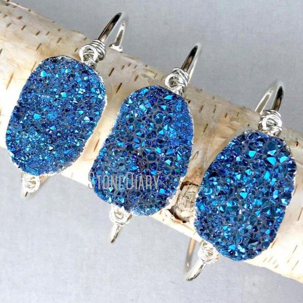 

bangle bm14714 blue druzy bracelet cuff silver plate sparkly oval boho stone bling special occasion bridesmaid jewelry, Black