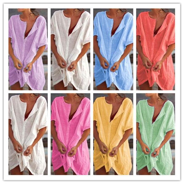 

women's blouses & shirts casual white shirt 2021 summer solid color long women loose short sleeve fashion street blouse