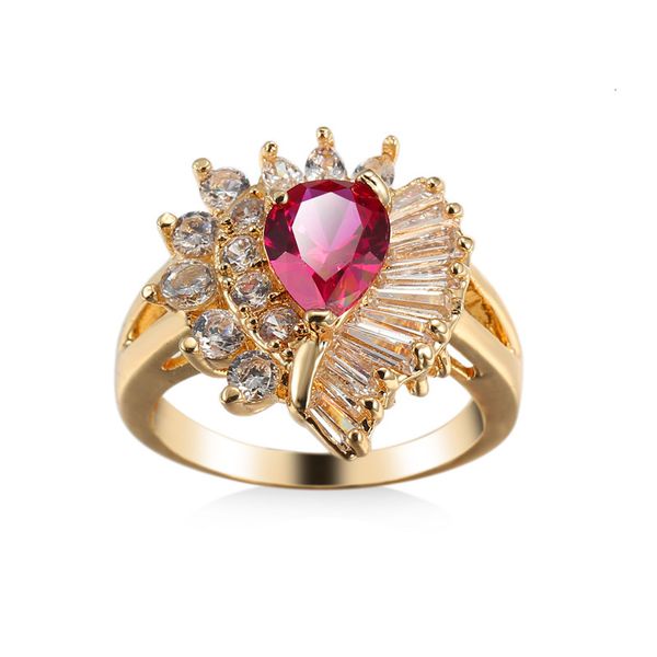 

selling jewelry red corundum zircon ring, Slivery;golden