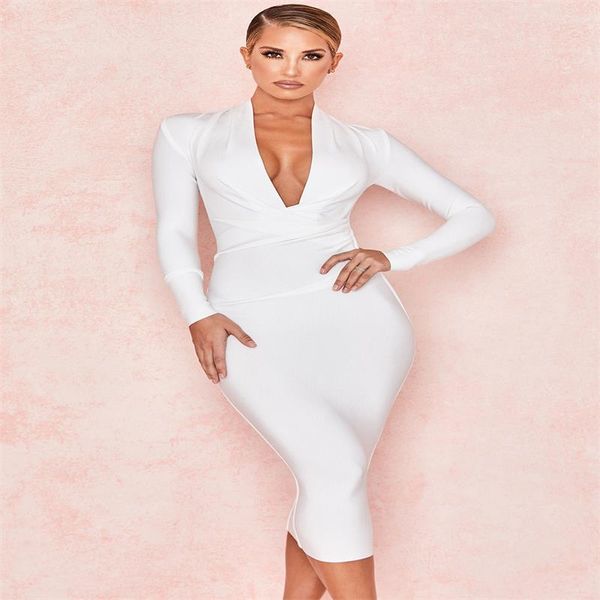

casual dresses women's bandages 2021 europe and the united states spring summer long-sleeved v-neck leaking chest high waist was thin d, Black;gray