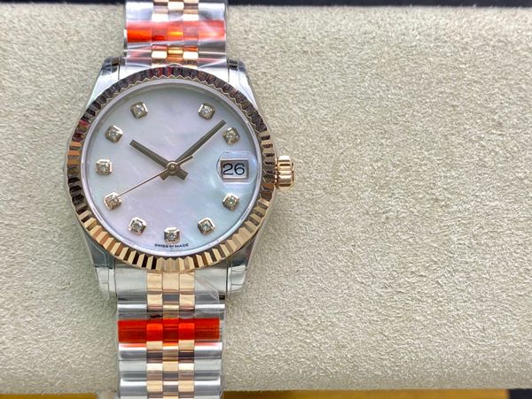 

tw 31mm women watches 2836 movement concealment folding buckle sapphire crystal,waterproof dial set with diamond orologio di lusso, Slivery;brown