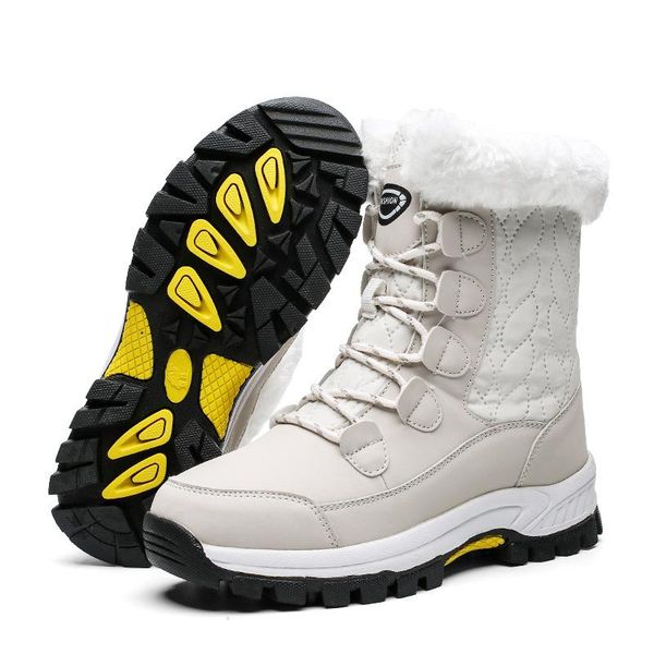 

boots women winter warm shoes woman pink pu keep platform lace up flat fur thick snow, Black