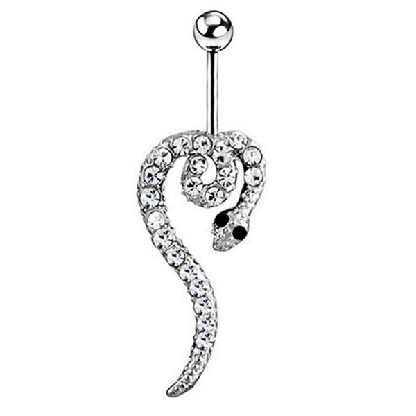 

d0701 snake style belly navel stud clear color, Silver