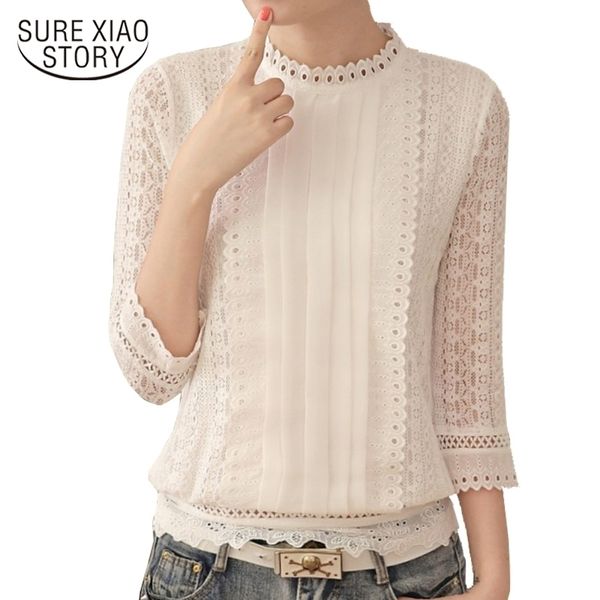 

new women blouses korean style ladies chiffon shirts 2021 autumn three quarter sleeve stand collar clothes plus size 61j 25 210315, White