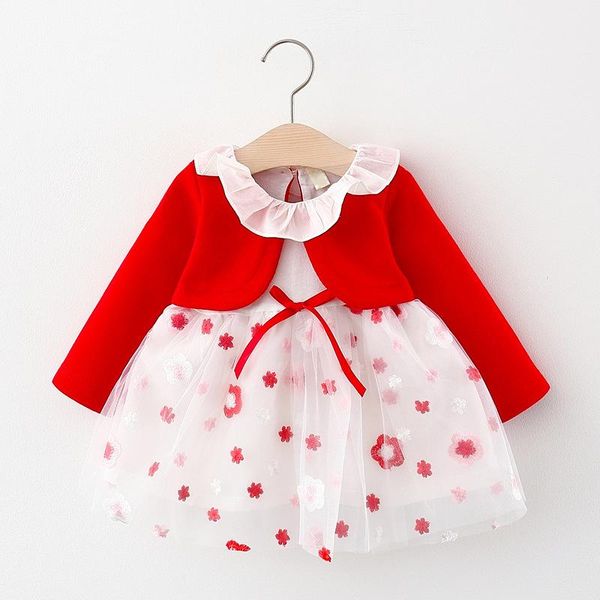 

girl's dresses born baby girls dress infant clothing toddler flower party birthday tutu for long sleeve clothes, Red;yellow