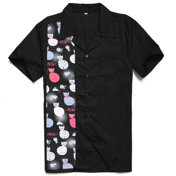 

2021 new mens wear cotton hawaiian funny meow printing panel rock n roll casual charley harper inspired latest shirt design for male nxax, White;black