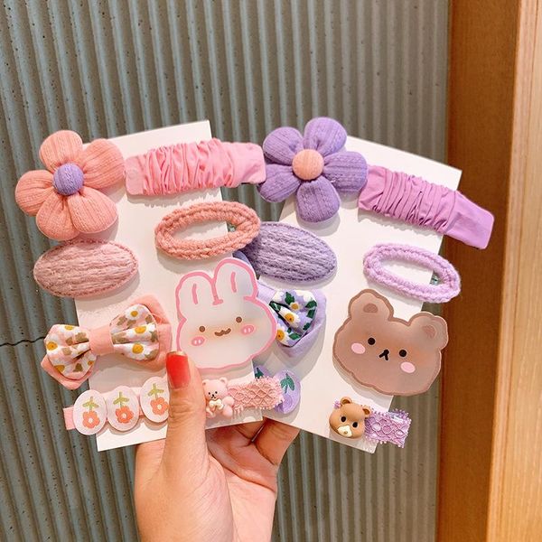 

hair accessories korean children girls bow hairpin cartoon flowers hairclips set princess headdress kawaii headwear girly animal, Slivery;white