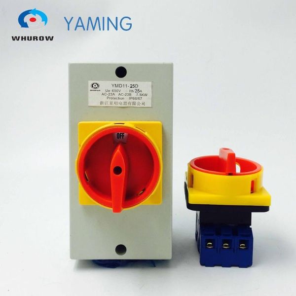 

smart home control isolator switch with waterproof box 25a 3p/4p on-off padlock rotary changeover cam ymd11-25d