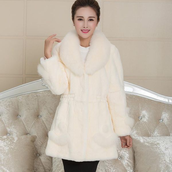 

women's fur & faux real coat collar winter jacket women colored full pelt rex coats china fashion slim, Black