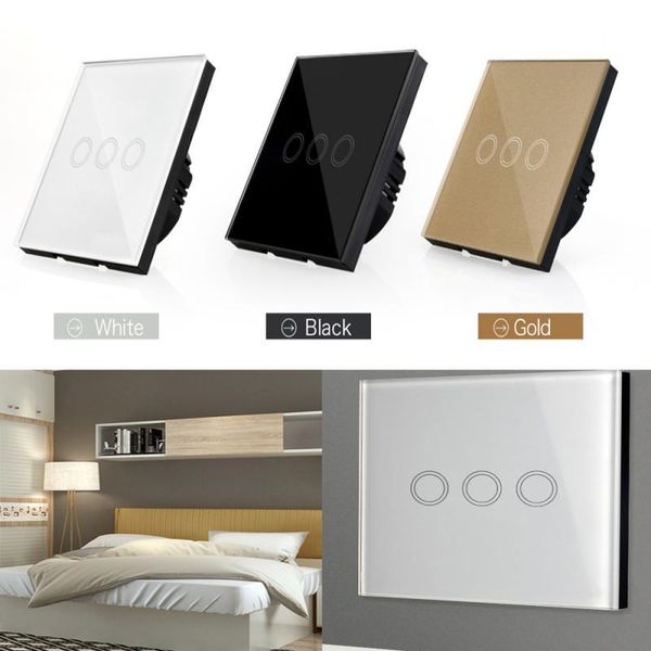 

smart home control wall touch sensitive switch rf 433 remote 3 gang wireless led light screen glass 86 type eu standard