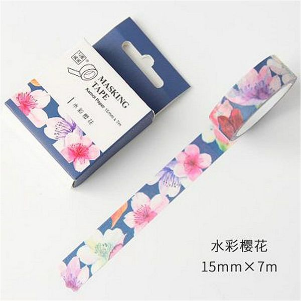 

3pieces/lot 1pcs watercolor cherry blossoms hand account decorative water color washi tape office adhesive tape 1.5cm*7m stationery sti 2016