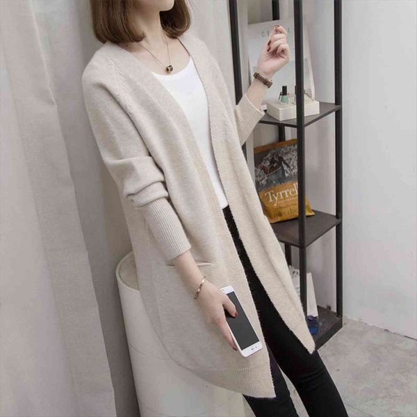 

fashion women long knit cardigan womens sweaters autumn winter korean sleeve loose cardigans knitted coat h645, White;black